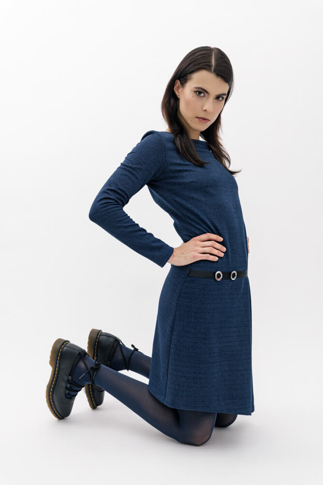 Designer Kleid Alice langarm Dunkelblau sustainable fashion Nachhaltig clothingstore I elke freytag I Modedesigner aus Wien