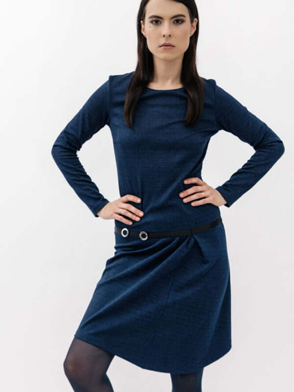 Designer Kleid Alice langarm Dunkelblau sustainable fashion Nachhaltig clothingstore I elke freytag I Modedesigner aus Wien